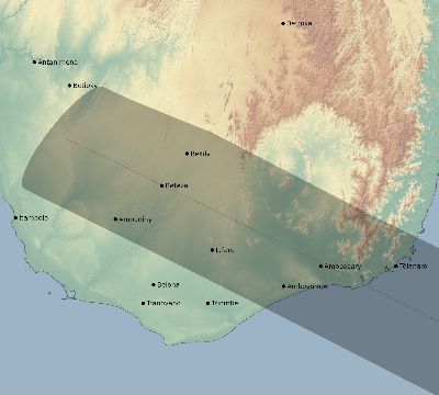 Map of the eclipse path across Madagascar on 12/26/2429