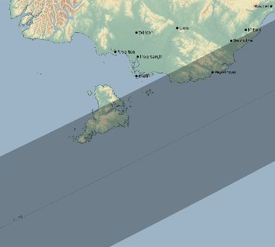 Map of the eclipse path across New Zealand on 12/26/2429