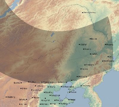 Map of the eclipse path across China on 11/05/2431
