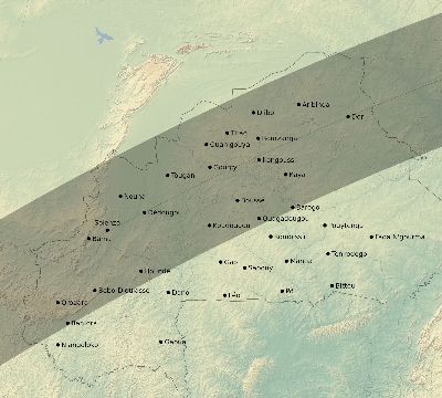 Map of the eclipse path across Burkina Faso on 04/30/2432