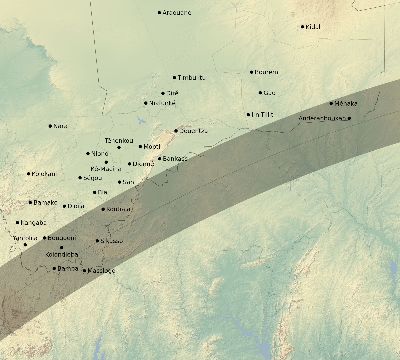Map of the eclipse path across Mali on 04/30/2432