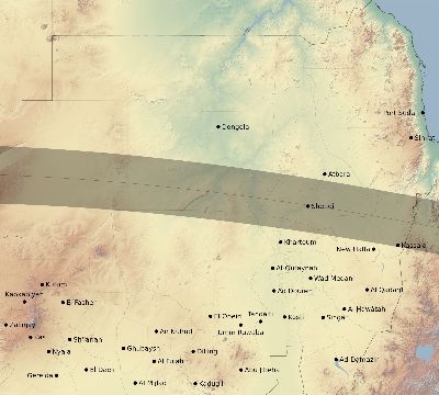 Map of the eclipse path across Sudan on 04/30/2432