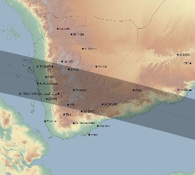 Map of the eclipse path across Yemen on 04/30/2432