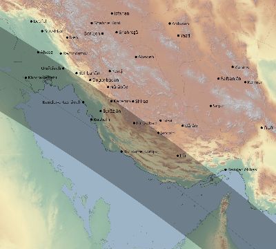 Map of the eclipse path across Iran on 10/24/2432