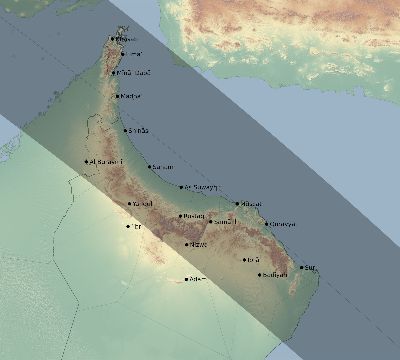 Map of the eclipse path across Oman on 10/24/2432