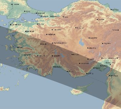 Map of the eclipse path across Turkey on 10/24/2432