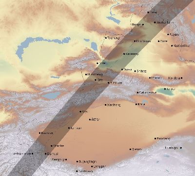 Map of the eclipse path across China on 04/20/2433