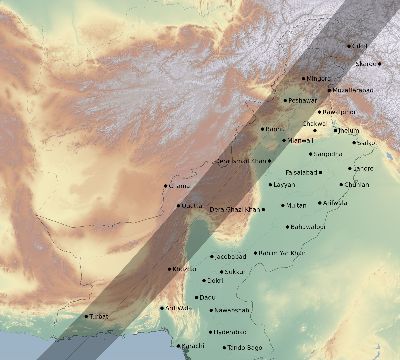 Map of the eclipse path across Pakistan on 04/20/2433
