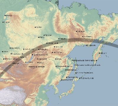 Map of the eclipse path across Russia on 04/20/2433