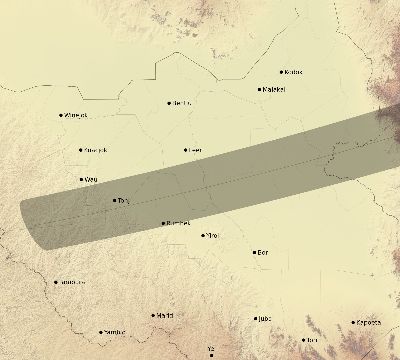 Map of the eclipse path across South Sudan on 04/20/2433