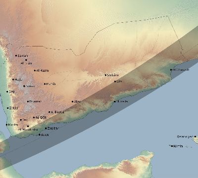 Map of the eclipse path across Yemen on 04/20/2433