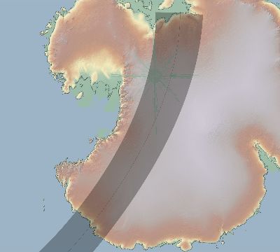 Map of the eclipse path across Antarctica on 02/28/2435