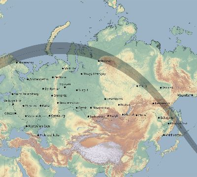 Map of the eclipse path across Russia on 08/24/2435