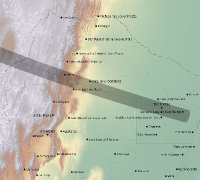 Map of the eclipse path across Argentina on 08/13/2436