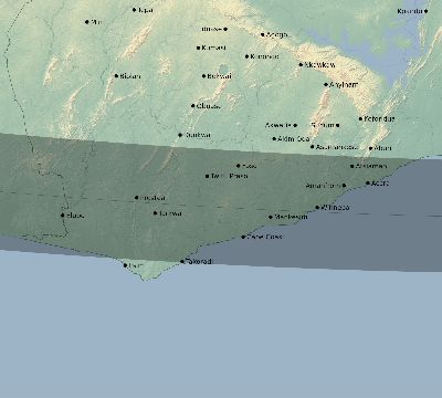Map of the eclipse path across Ghana on 02/05/2437