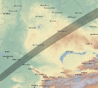 Map of the eclipse path across Kazakhstan on 02/05/2437