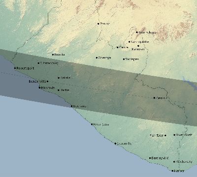 Map of the eclipse path across Liberia on 02/05/2437