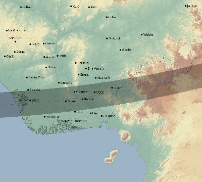 Map of the eclipse path across Nigeria on 02/05/2437