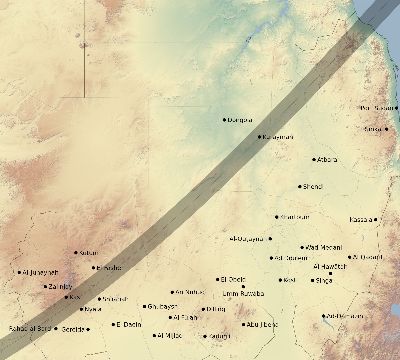 Map of the eclipse path across Sudan on 02/05/2437