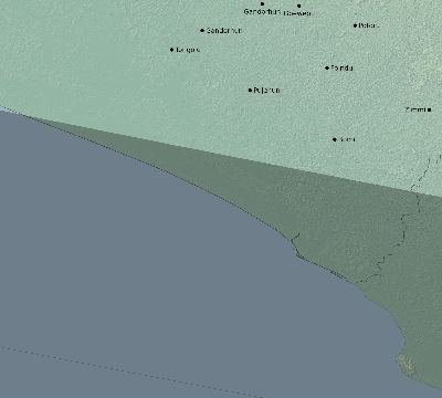 Map of the eclipse path across Sierra Leone on 02/05/2437