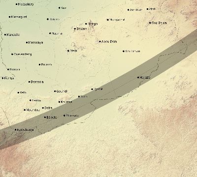 Map of the eclipse path across Chad on 02/05/2437