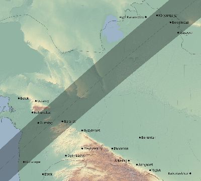 Map of the eclipse path across Turkmenistan on 02/05/2437