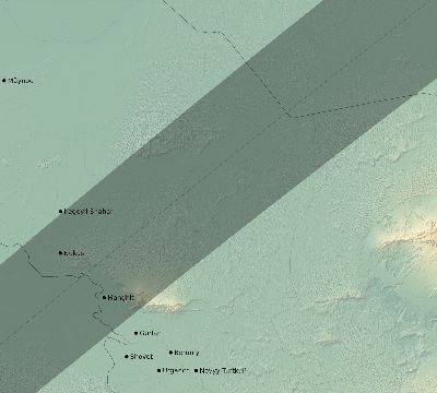 Map of the eclipse path across Uzbekistan on 02/05/2437