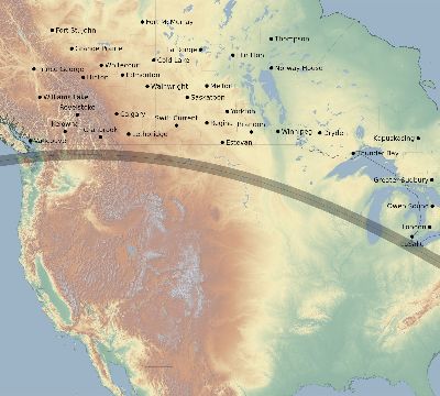 Map of the eclipse path across Canada on 06/12/2439