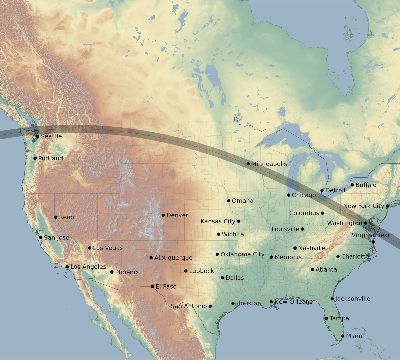 Map of the eclipse path across United States on 06/12/2439