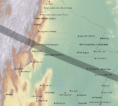 Map of the eclipse path across Argentina on 12/06/2439