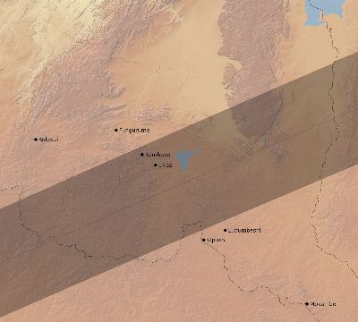 Map of the eclipse path across DR Congo on 12/06/2439