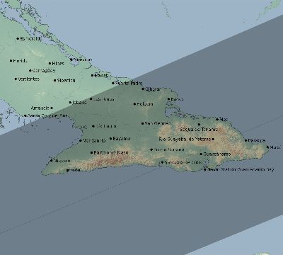 Map of the eclipse path across Cuba on 11/25/2440