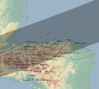 Map of the eclipse path across Honduras on 11/25/2440