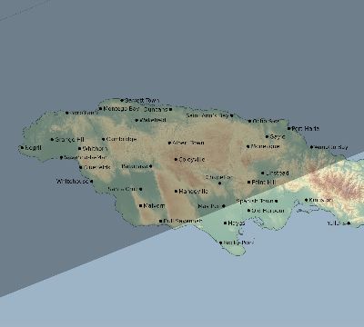 Map of the eclipse path across Jamaica on 11/25/2440