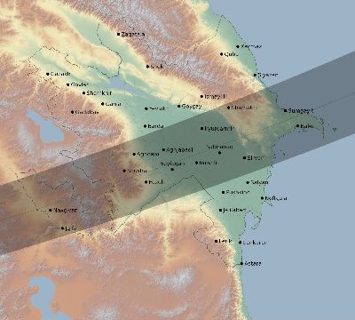 Map of the eclipse path across Azerbaijan on 04/11/2442