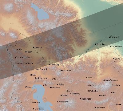 Map of the eclipse path across Iran on 04/11/2442
