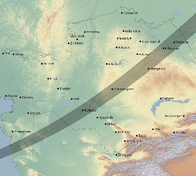 Map of the eclipse path across Kazakhstan on 04/11/2442