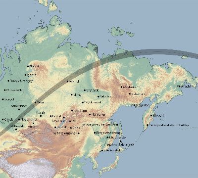 Map of the eclipse path across Russia on 04/11/2442