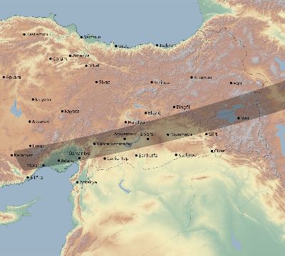 Map of the eclipse path across Turkey on 04/11/2442