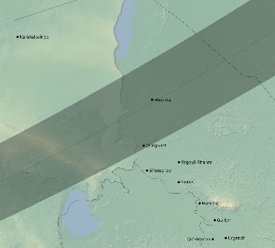 Map of the eclipse path across Uzbekistan on 04/11/2442