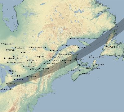 Map of the eclipse path across Canada on 04/21/2460