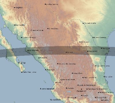 Map of the eclipse path across Mexico on 04/11/2461