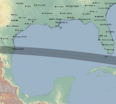 Map of the eclipse path across United States on 04/11/2461