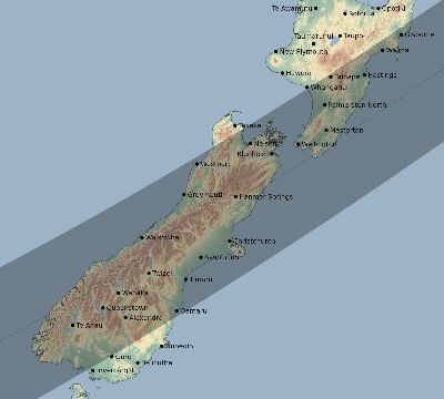 Map of the eclipse path across New Zealand on 03/31/2462