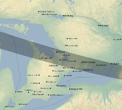 Map of the eclipse path across Canada on 02/07/2464
