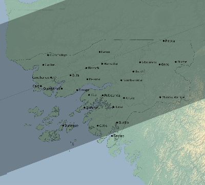 Map of the eclipse path across Guinea-Bissau on 07/23/2465