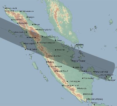 Map of the eclipse path across Indonesia on 07/23/2465