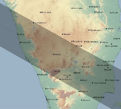 Map of the eclipse path across India on 07/23/2465