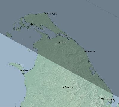 Map of the eclipse path across Sri Lanka on 07/23/2465