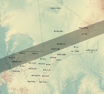 Map of the eclipse path across Mali on 07/23/2465